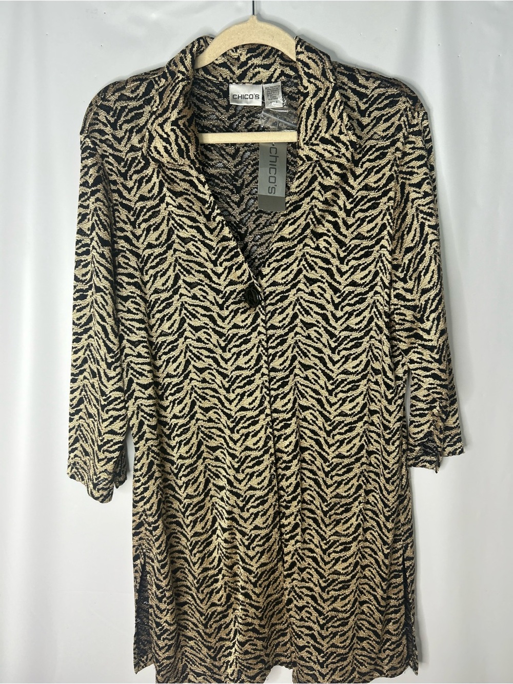 Chico's Black and Beige Zebra-Print Open Cardigan